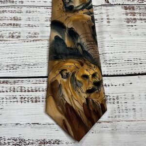 Vintage WWF World Wildlife Fund Serengeti 100% Silk Lion Neck Tie No 149